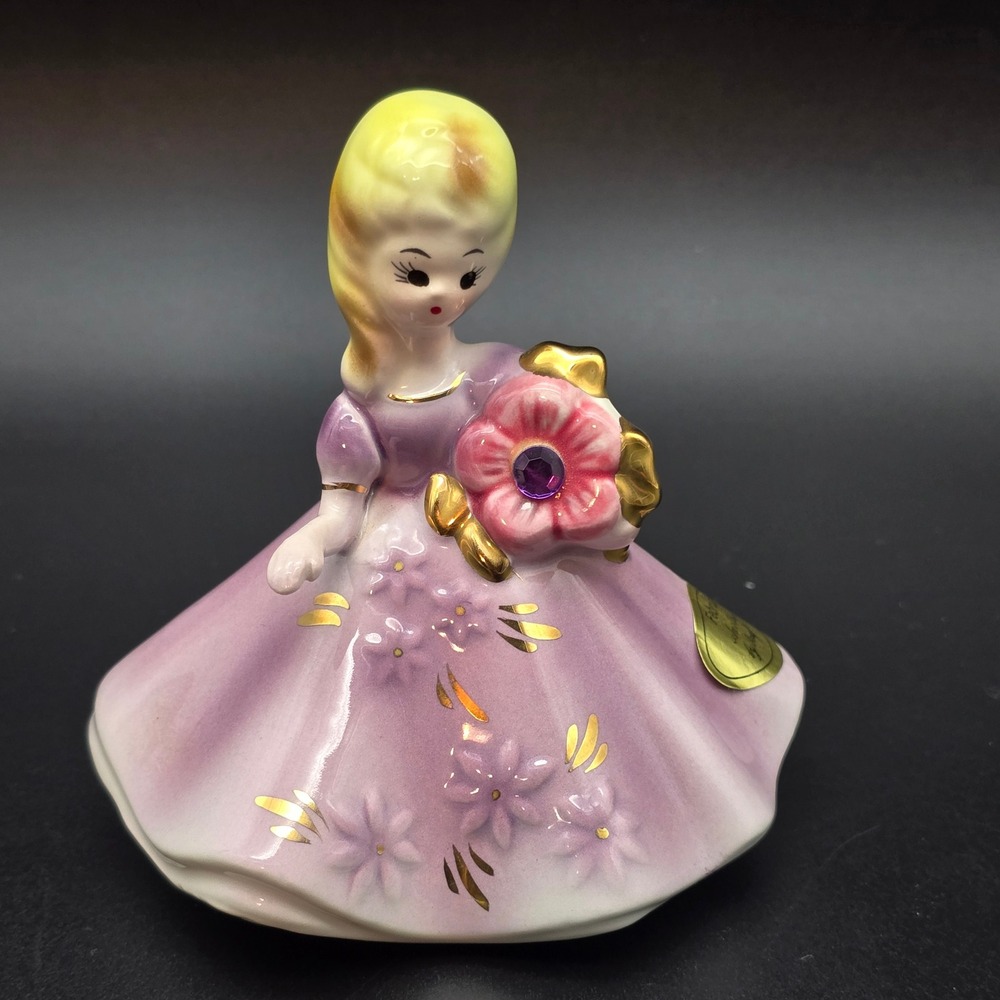 Josef Originals February Amethyst Birthday Girl Figurine Purple Gold